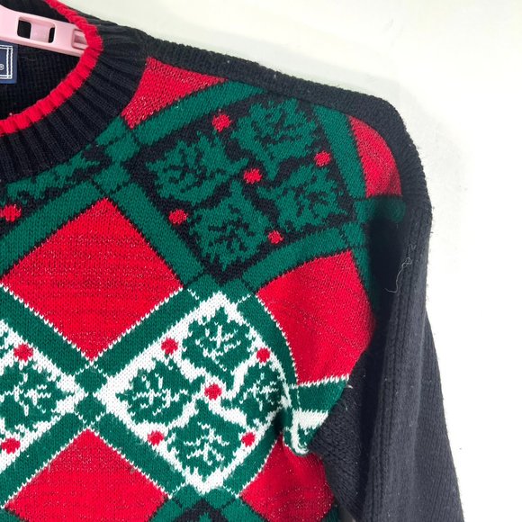 JJ Browne Christmas Sweater Womens Size 8 M Green Red BOHO Vintage Made USA - Picture 2 of 9